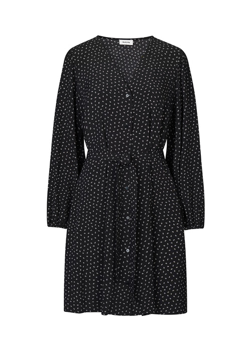 Short dress in EcoVero viscose. AndersonMD print dress has long balloon sleeves, v-neckline, button closure at front and a belt at the waist.