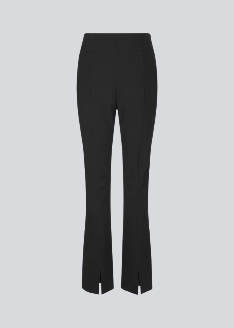 Pants in a slim silhouette with hidden closure at one side. AnkerMD slit pants have decorative paspel back pockets, sewn-in creases, and slits at hems.  Buy matching blazer: AnkerMD blazer, in the same color to complete the look. 