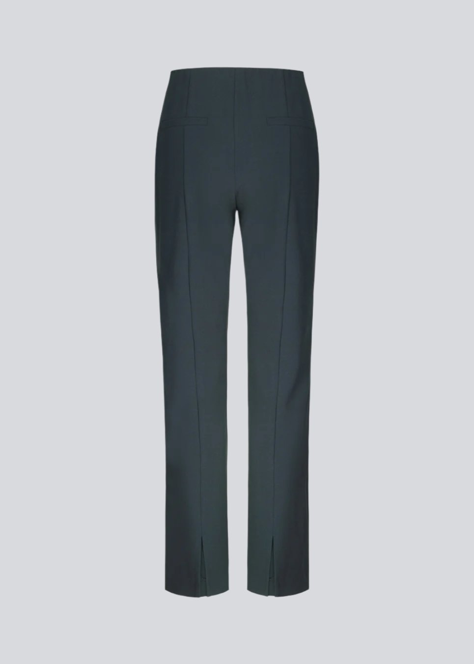 Pants in navy blue in a slim silhouette with hidden closure at one side. AnkerMD slit pants have decorative paspel back pockets, sewn-in creases, and slits at hems.  Match with: AnkerMD blazer.