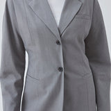 Slim-fitted blazer in grey with voluminous sleeves and soft shoulders. BennyMD blazer features buttons, pospoil pockets, a collar, and a notch lapel. No slit on the back.  Match with pants: BennyMD pants.