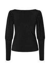 Fitted top in black with long sleeves in a knitted quality. BilgeMD top has a heart-shaped neckline and long sleeves with puff detail and a tight-fit detail.