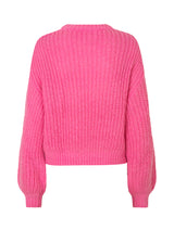 Jumper in pink in soft rib-knit wool and alpaca blend with a metallic thread throughout. BlakelyMD o-neck has a relaxed shape with a round neck, dropped shoulders, and long balloon sleeves.