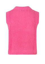 Rib-knit sleeveless vest in pink in a woolen mix with a metallic thread. BlakelyMD vest has a relaxed shape with a round neck and ribbed trimmings along the neckline, sleeve openings, and bottom.