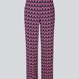 Pants with straight wide legs. BorysMD print pants has regular waist with button closure and elasticated back. Side pockets and piped pockets in the back. 