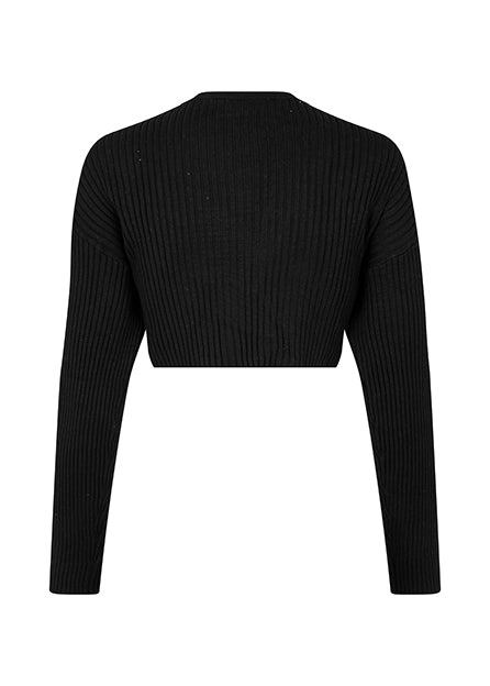 Rib knitted cardigan in black in a soft knitted quality. CateMD cardigan has a relaxed shape with dropped shoulders and long sleeves. Designed for a close fit over the shoulder, cut straight from the chest.