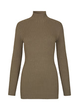 Slim fitted long-sleeved top in the color: Spring Stone in a stretchy rib knit with a high neck. Made from more responsible materials.