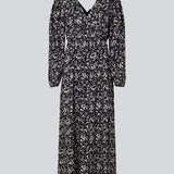 Long dress with elasticated puff sleeves, v-neckline in both front and back, and an elastic detail at the waist. CelineMD print dress is made from an EcoVero viscose with floral print.