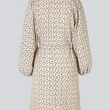 Short dress with print and long puff sleeves. ChrissyMD print dress is made with a v-neckline, closed by buttons in front, and tiebelt at the waist.