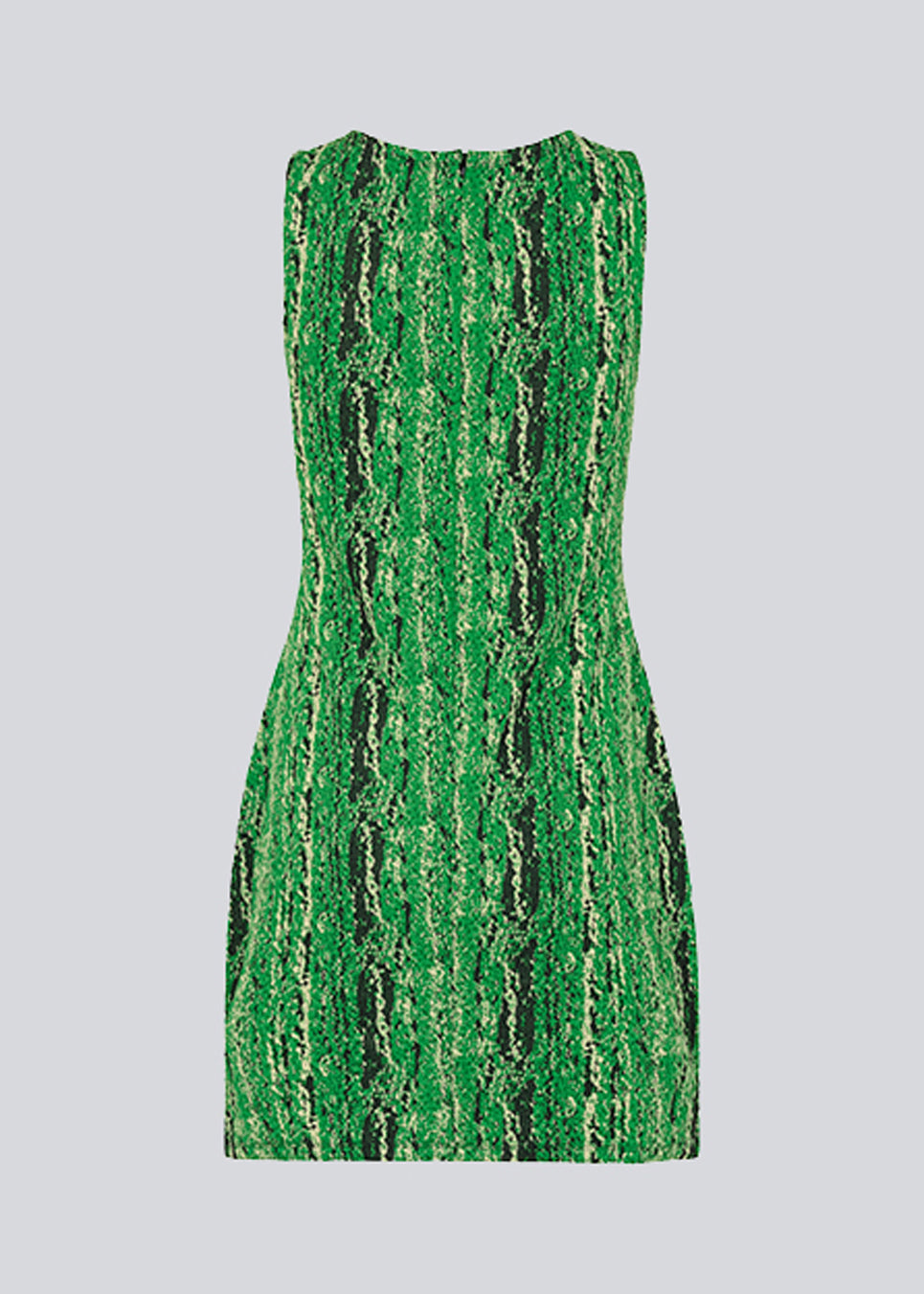 Tailored dress without sleeves cutting mid-thigh. CorbyMD dress is cut from a soft and stretchy printed quality. Hidden zipper in back.