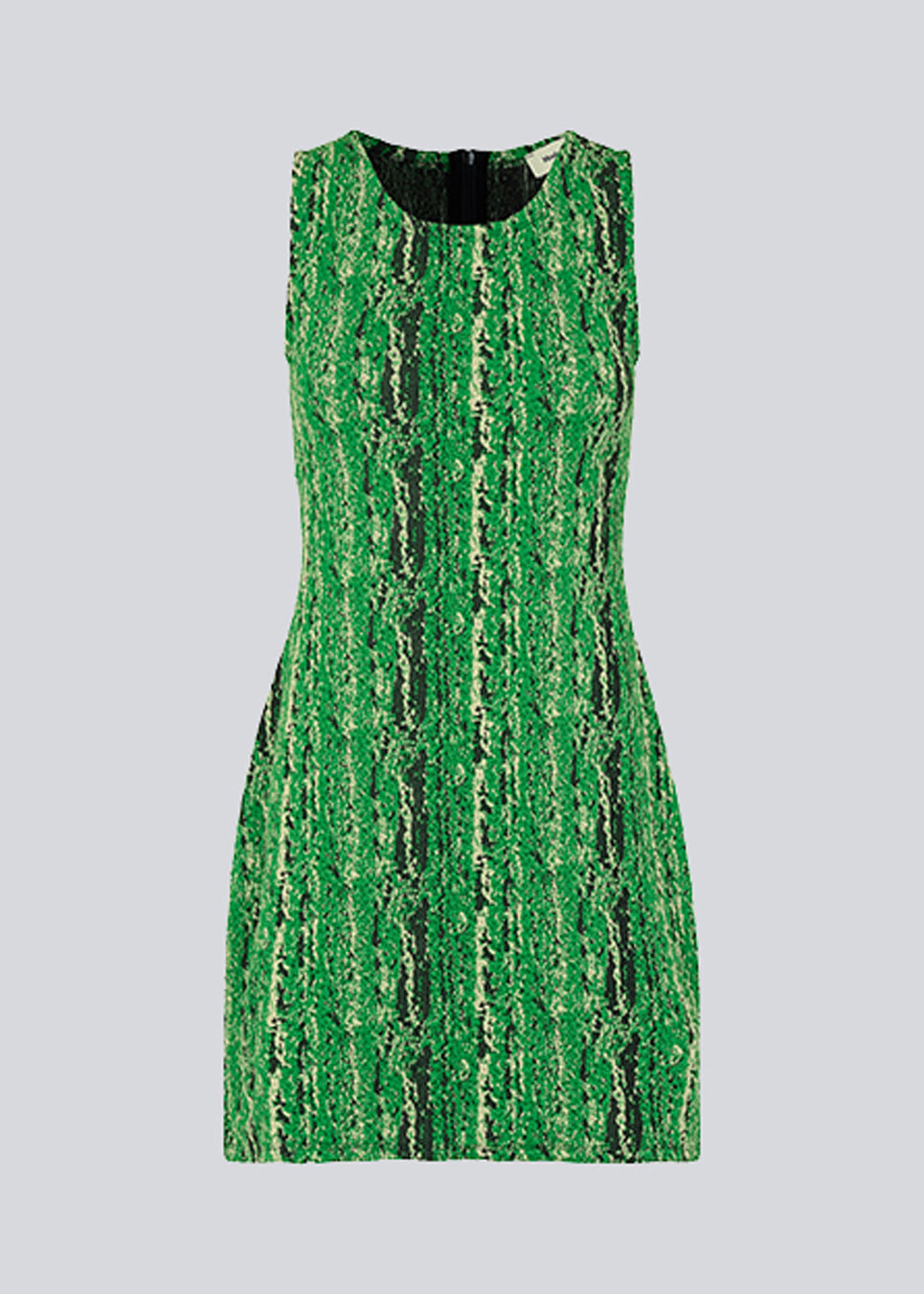 Tailored dress without sleeves cutting mid-thigh. CorbyMD dress is cut from a soft and stretchy printed quality. Hidden zipper in back.