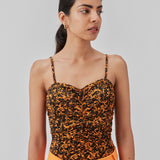 Bodystocking with a tight fit, heart-shaped neckline with a ruched detail, and thin adjustable straps. CurtisMD print bodystocking is designed with a floral print.  The model is 177 cm and wears a size S/36.