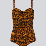Bodystocking with a tight fit, heart-shaped neckline with a ruched detail, and thin adjustable straps. CurtisMD print bodystocking is designed with a floral print.