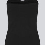 Fitted tube top in black in soft, rib-knitted cotton quality. DaeMD tube top has a sweetheart neckline with a silicone trim on the inside.