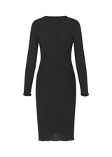 Form-fitted dress in a soft quality. Oasis dress has elegant long sleeves, a round neck, and a length that cuts just below the knee. Edges are ruffled for a beautiful finish.