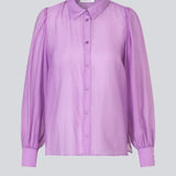 Classic shirt in a purple, light and airy material. Oskar shirt has a relaxed fit with voluminous balloon sleeves finished with a wide cuff. The shirt is a bit sheer for an ultra-feminine expression.