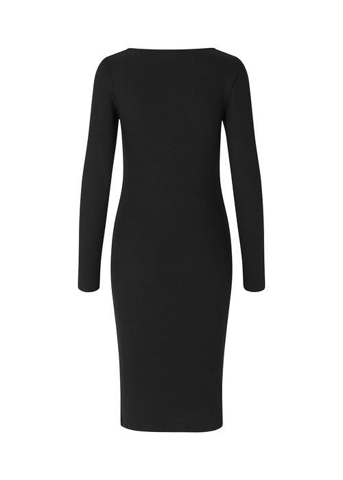 Tight fitting dress with long sleeves and a square neckline. Oxy dress hugs the body and is medi length.