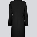 Beautiful, long wool coat in black. Pamela coat is closed by 3 big buttons at front and is waisted, which gives a feminine look. Because of the high content of wool you will be able to keep warm all through fall and the mild winters.