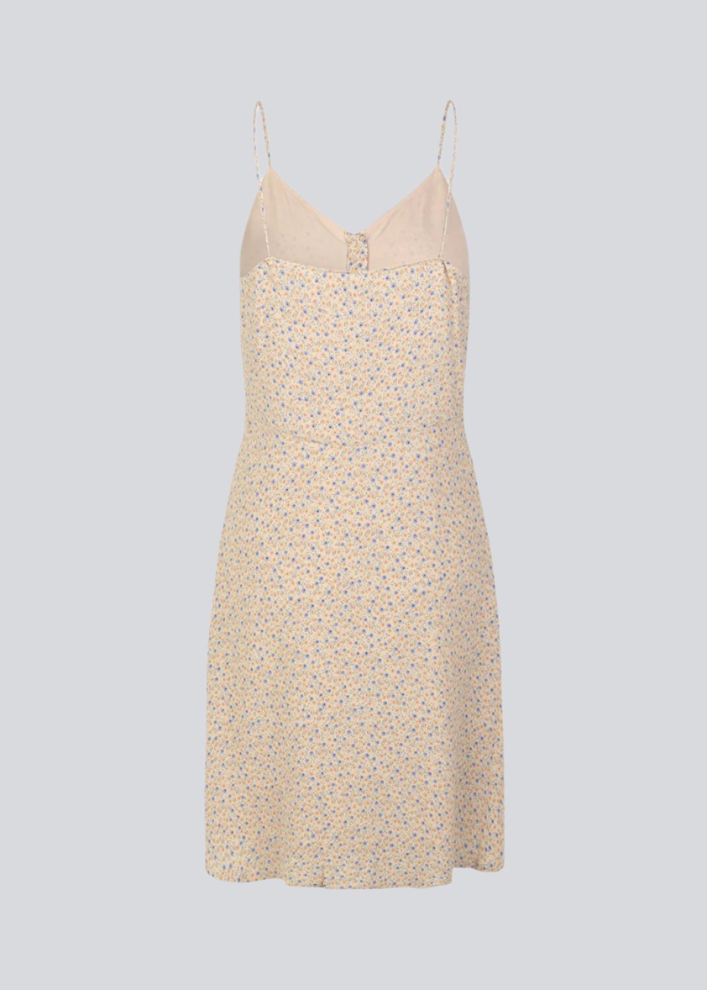 Printed strap dress wtih a v-shaped neckline and adjustable straps. RavenMD print dress is slightly figure-hugging and with buttons at front. The model is 173 cm and wears a size S/36
