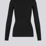 Rib knitted top in black in a tight-fit cotton quality. ToxieMD LS top has a square neckline in front and long sleeves.
